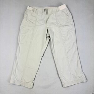 Chicos Beige Ripstop Crop Pants Womens 2.5 XL Khaki Elastic Waist Utility Capris